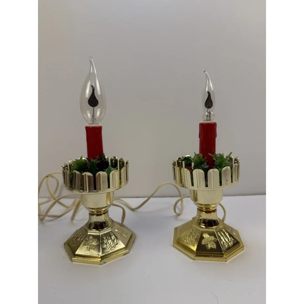 Vintage Pair of Christmas Candle Electric Lights W/Original Flame Bulbs